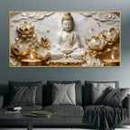 Enlightened Buddha Among Golden Lotus Flowers 3D Canvas Wall Painting