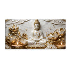 Enlightened Buddha Among Golden Lotus Flowers 3D Canvas Wall Painting