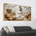 Enlightened Buddha Among Golden Lotus Flowers 3D Canvas Wall Painting