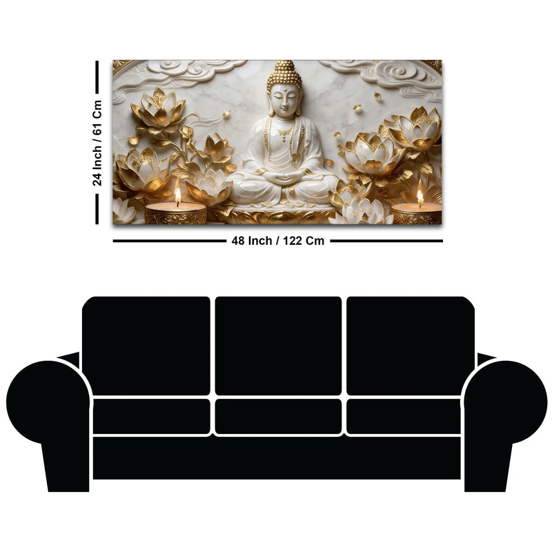 Enlightened Buddha Among Golden Lotus Flowers 3D Canvas Wall Painting