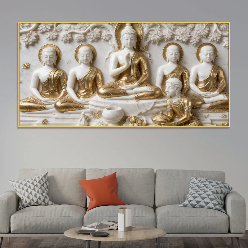 Enlightened Buddha with Devotee 3D Canvas Wall Painting