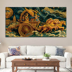 Epic Mahabharata War Scene Krishna Arjuna Painting