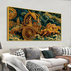 Epic Mahabharata War Scene Krishna Arjuna Painting