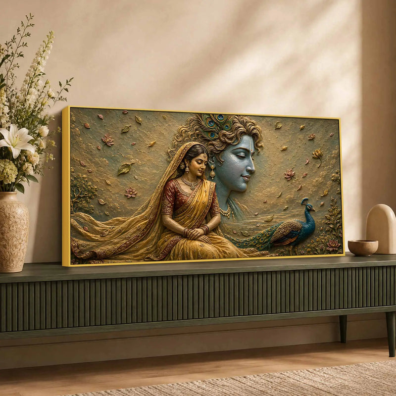 Eternal Bond of Shri Radha Krishna 3D Bas-Relief Type Canvas Wall Painting