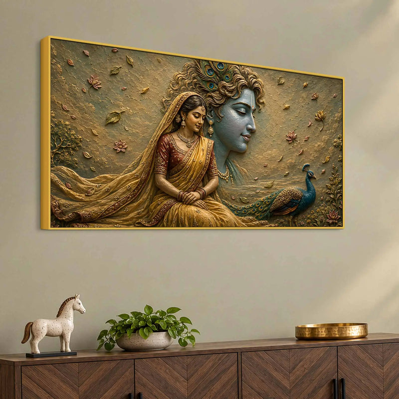 Eternal Bond of Shri Radha Krishna 3D Bas-Relief Type Canvas Wall Painting