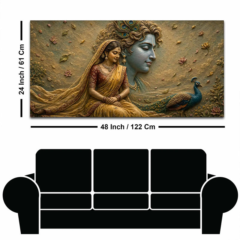 Eternal Bond of Shri Radha Krishna 3D Bas-Relief Type Canvas Wall Painting