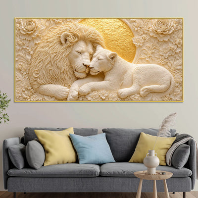 Eternal Bond of the White Lion Couple 3D Canvas Wall Painting