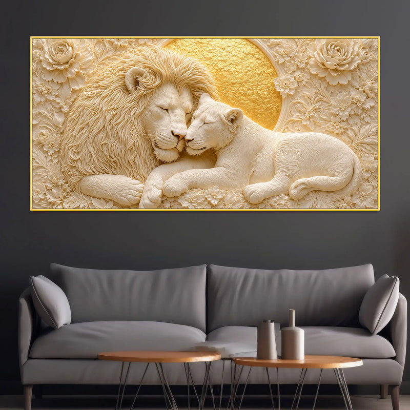 Eternal Bond of the White Lion Couple 3D Canvas Wall Painting