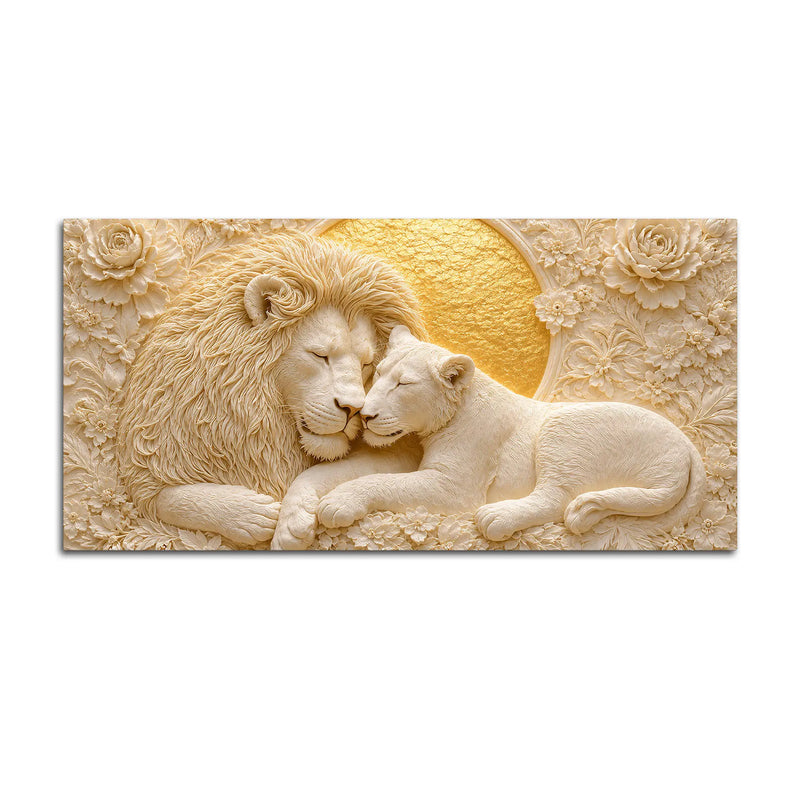 Eternal Bond of the White Lion Couple 3D Canvas Wall Painting