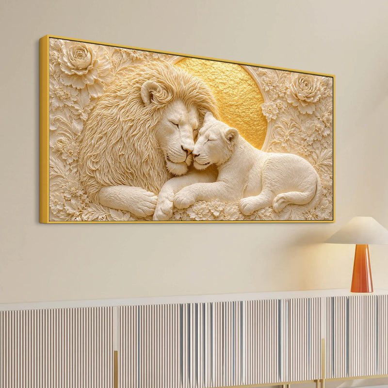 Eternal Bond of the White Lion Couple 3D Canvas Wall Painting