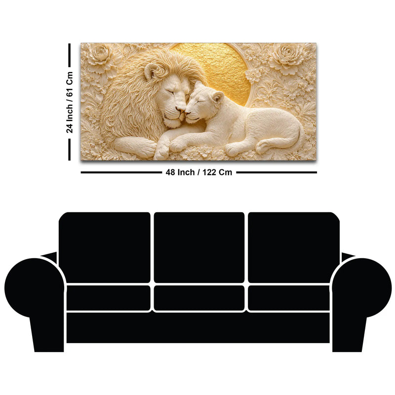 Eternal Bond of the White Lion Couple 3D Canvas Wall Painting