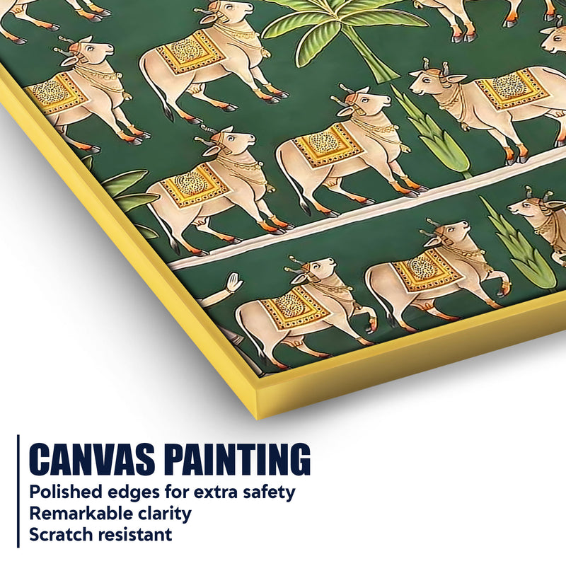 Eternal Dance of Lord Krishna & Shri Radha Among Cows Pichwai Canvas Wall Painting
