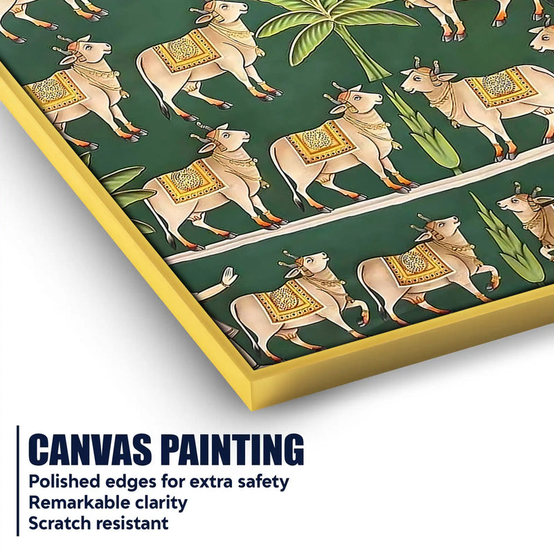 Eternal Dance of Lord Krishna & Shri Radha Among Cows Pichwai Canvas Wall Painting