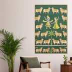 Eternal Dance of Lord Krishna & Shri Radha Among Cows Pichwai Canvas Wall Painting