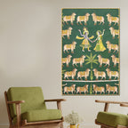 Eternal Dance of Lord Krishna & Shri Radha Among Cows Pichwai Canvas Wall Painting