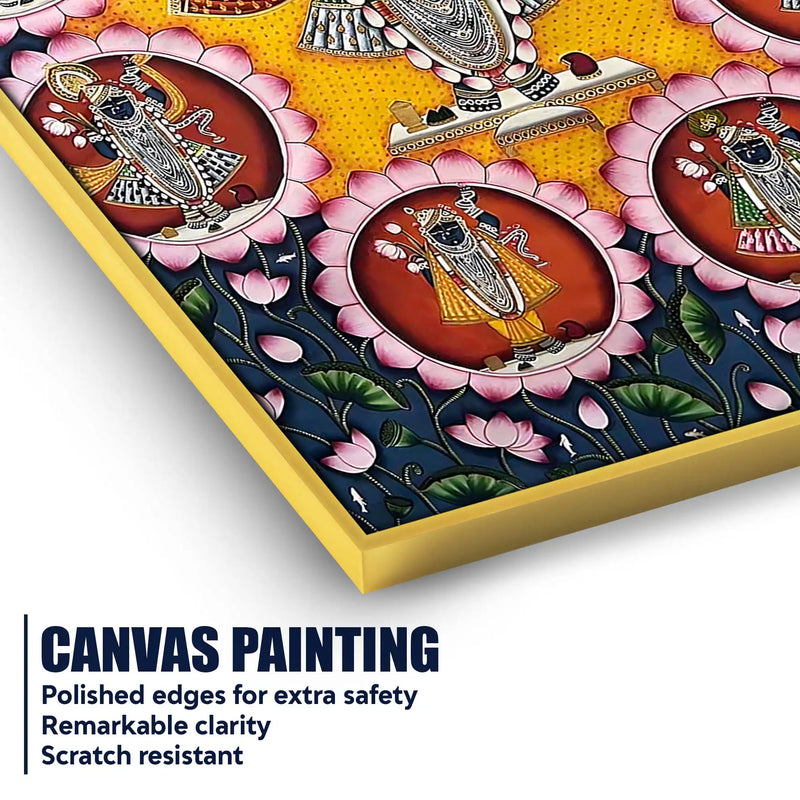 Eternal Darshan of Shrinathji Surrounded by Divine Forms Pichwai Canvas Wall Painting