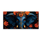 Eternal Indigo Lord Ganpati In Divine Floral Aura Premium Canvas Wall Painting for Home & Office – Modern Spiritual Wall Decor