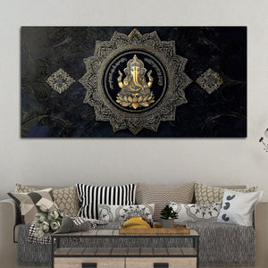 Eternal Lord Shri Ganesh Golden Mandala Art Canvas Wall Painting for Home & Office – Contemporary Spiritual Wall Art