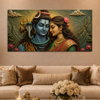 Eternal Love of Maa Parvati and Lord Mahadev 3D Bas-Relief Type Canvas Wall Painting