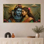 Eternal Love of Maa Parvati and Lord Mahadev 3D Bas-Relief Type Canvas Wall Painting