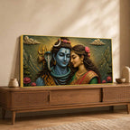 Eternal Love of Maa Parvati and Lord Mahadev 3D Bas-Relief Type Canvas Wall Painting
