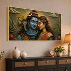Eternal Love of Maa Parvati and Lord Mahadev 3D Bas-Relief Type Canvas Wall Painting