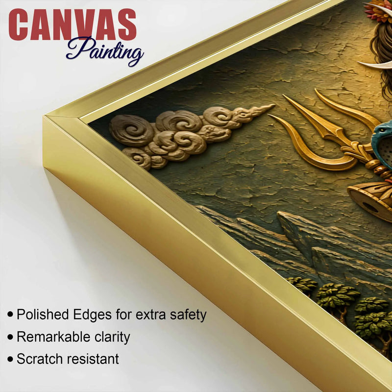Eternal Love of Maa Parvati and Lord Mahadev 3D Bas-Relief Type Canvas Wall Painting