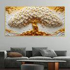 Eternal White Blossom Tree with Golden Roots 3D Canvas Wall Painting