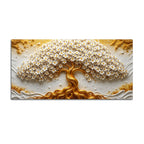 Eternal White Blossom Tree with Golden Roots 3D Canvas Wall Painting