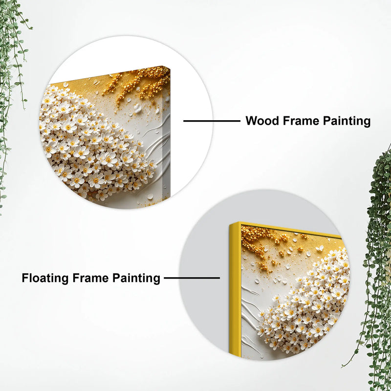 Eternal White Blossom Tree with Golden Roots 3D Canvas Wall Painting