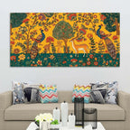 ethereal-peacock-and-deer-indian-folk-art-canvas-wall-painting
