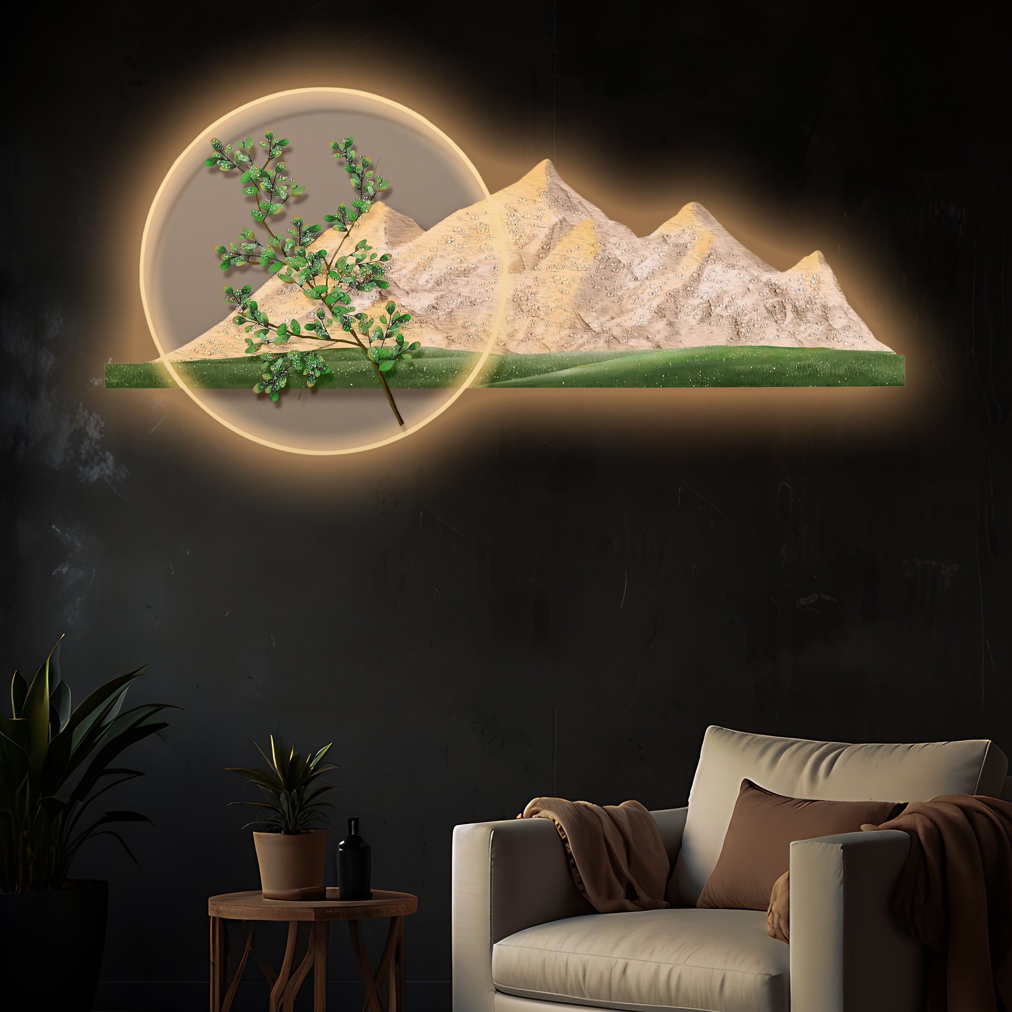 Ethereal Peaks Crystal Glass Backlit LED Painting
