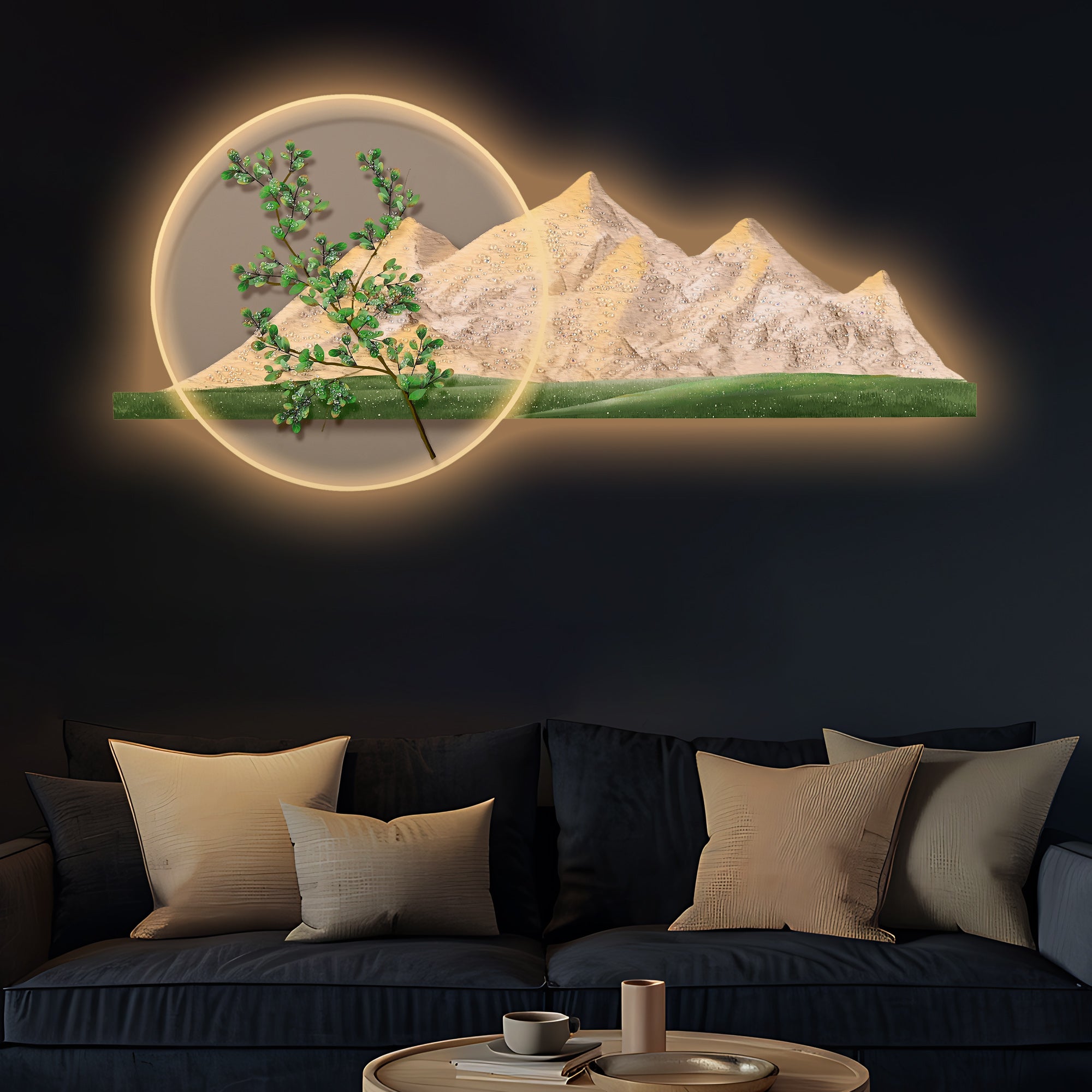 Ethereal Peaks Crystal Glass Backlit LED Painting