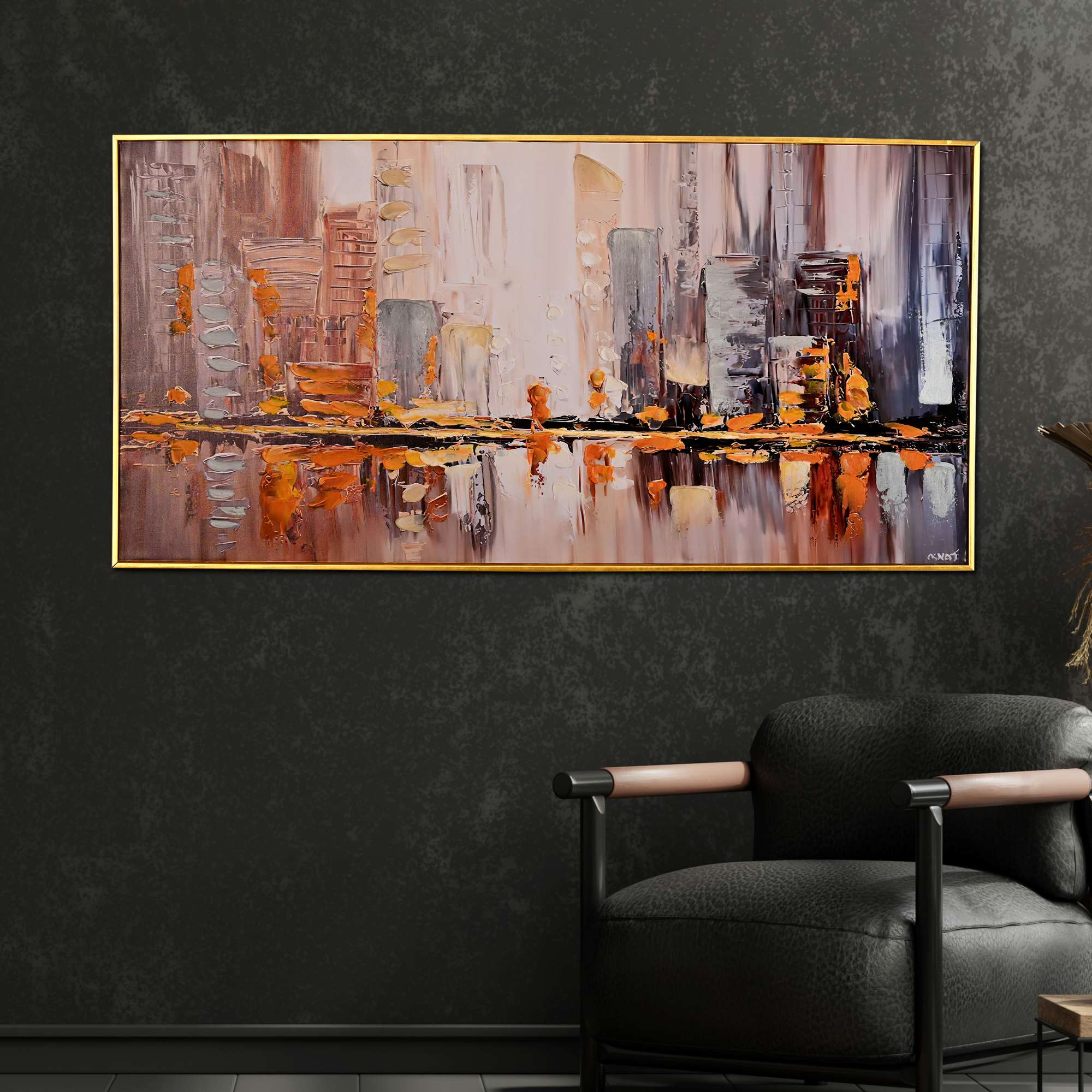 Ethereal Shore Abstract Hand Painted Wall Painting with Floating Frame