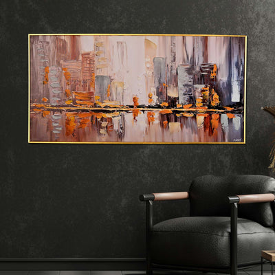 Ethereal Shore Abstract Hand Painted Wall Painting with Floating Frame