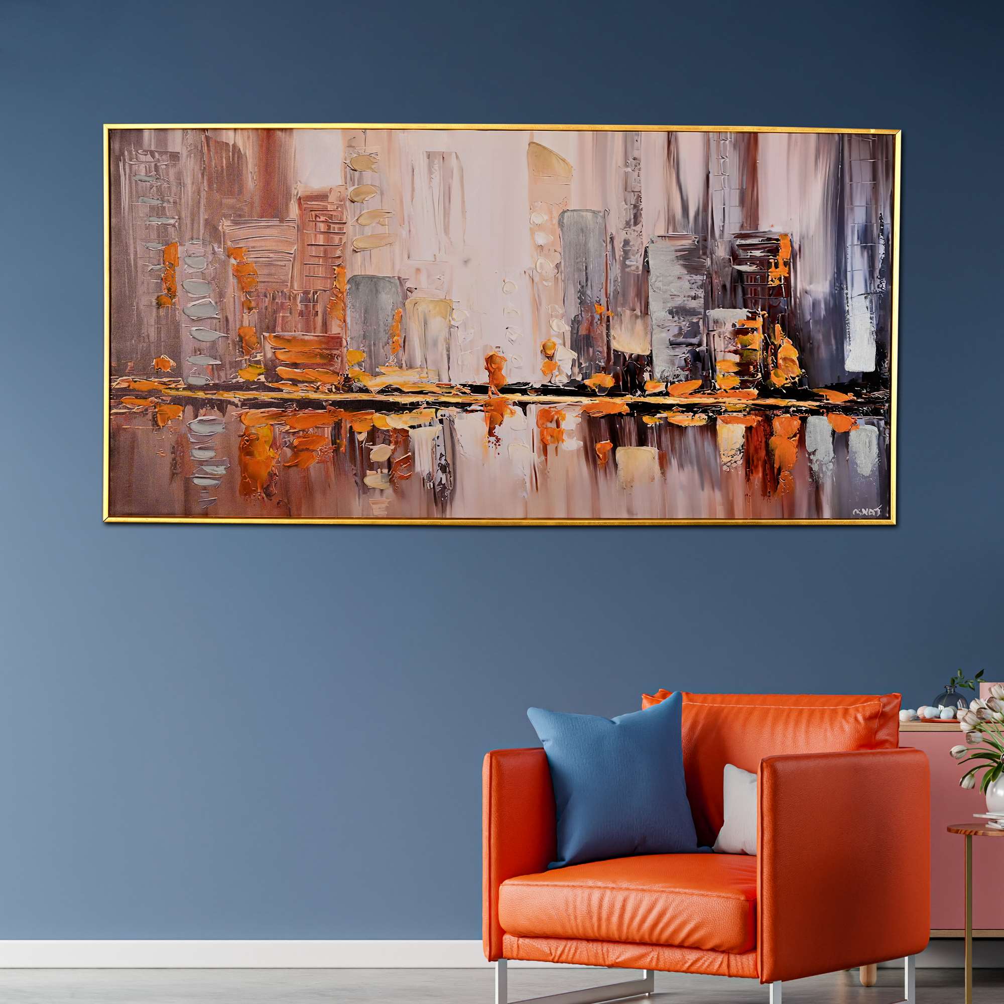 Ethereal Shore Abstract Hand Painted Wall Painting with Floating Frame