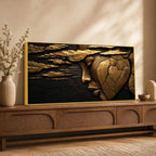 Ethereal Woman Face & Clouds Golden Metallic Look 3D Canvas Wall Painting