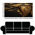 Ethereal Woman Face & Clouds Golden Metallic Look 3D Canvas Wall Painting