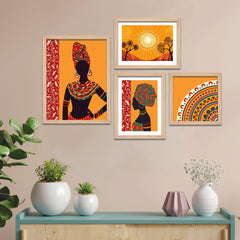 Ethnic African Woman Art Wall Frame Set of Four