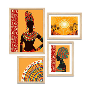 Ethnic African Woman Art Wall Frame Set of Four