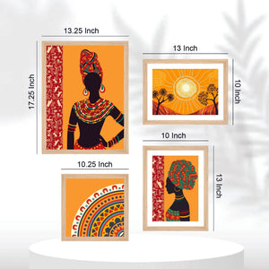 Ethnic African Woman Art Wall Frame Set of Four