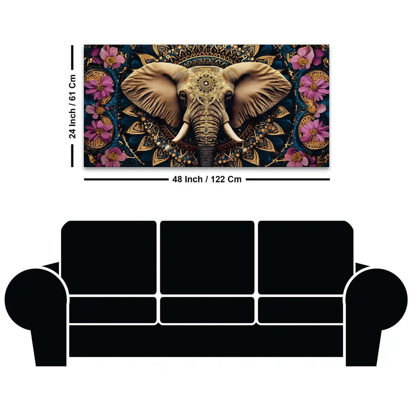Ethnic Elephant Canvas Floral Wall Art Painting for Home Decor