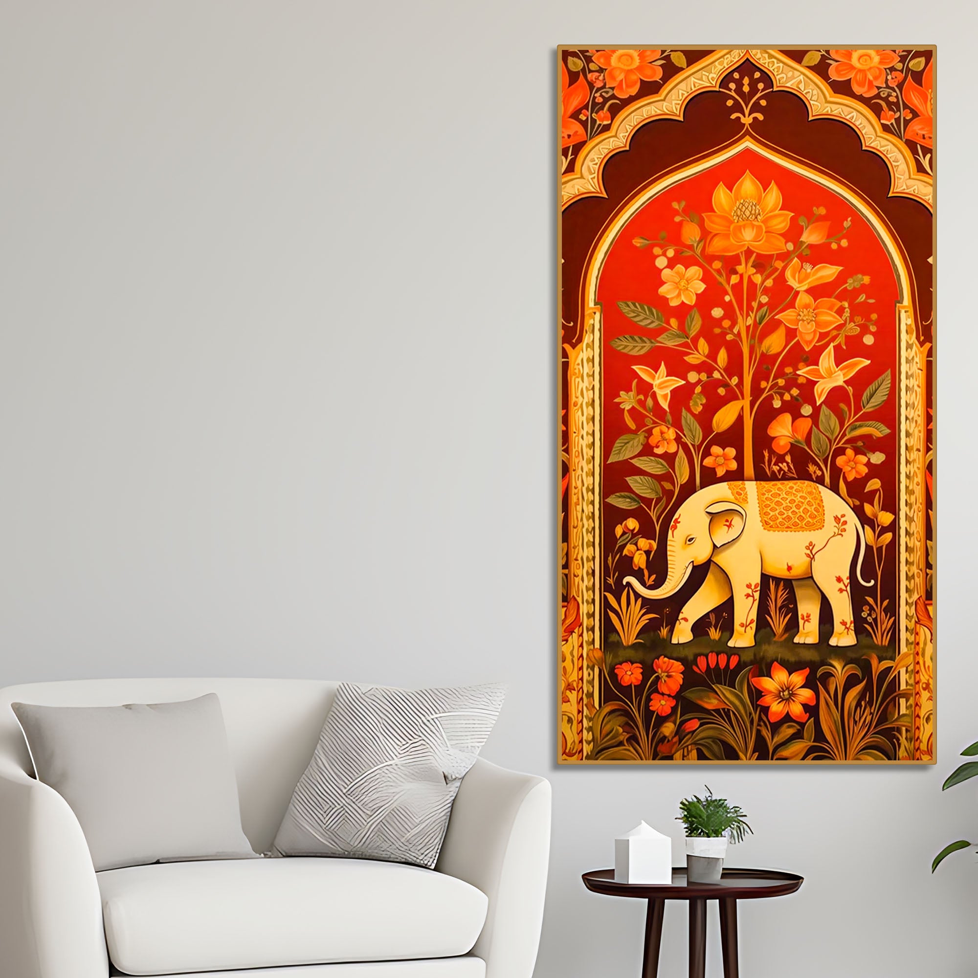 Ethnic Elephant Canvas Painting | Floral Indian Wall Art for Home Decor