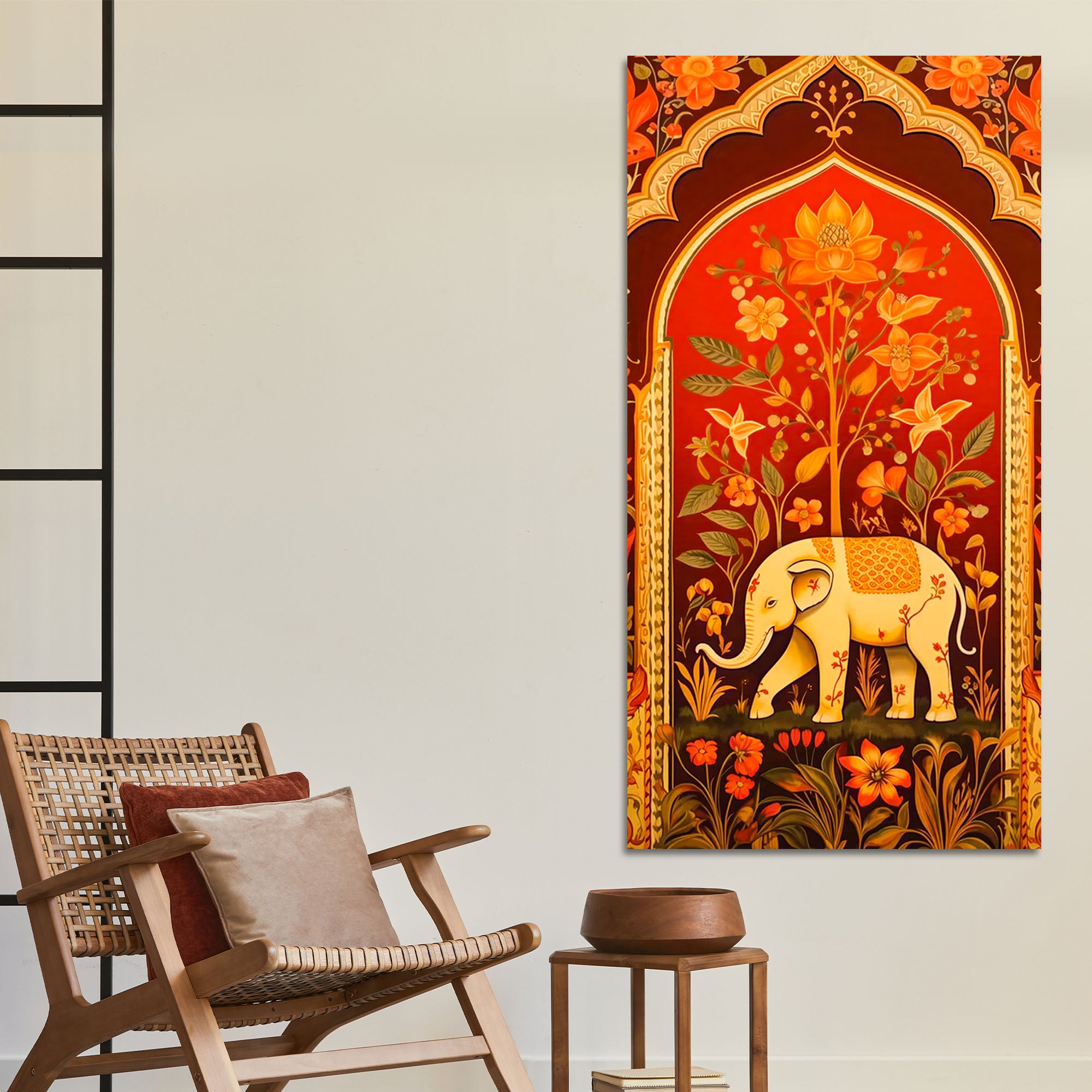Ethnic Elephant Canvas Painting | Floral Indian Wall Art for Home Decor