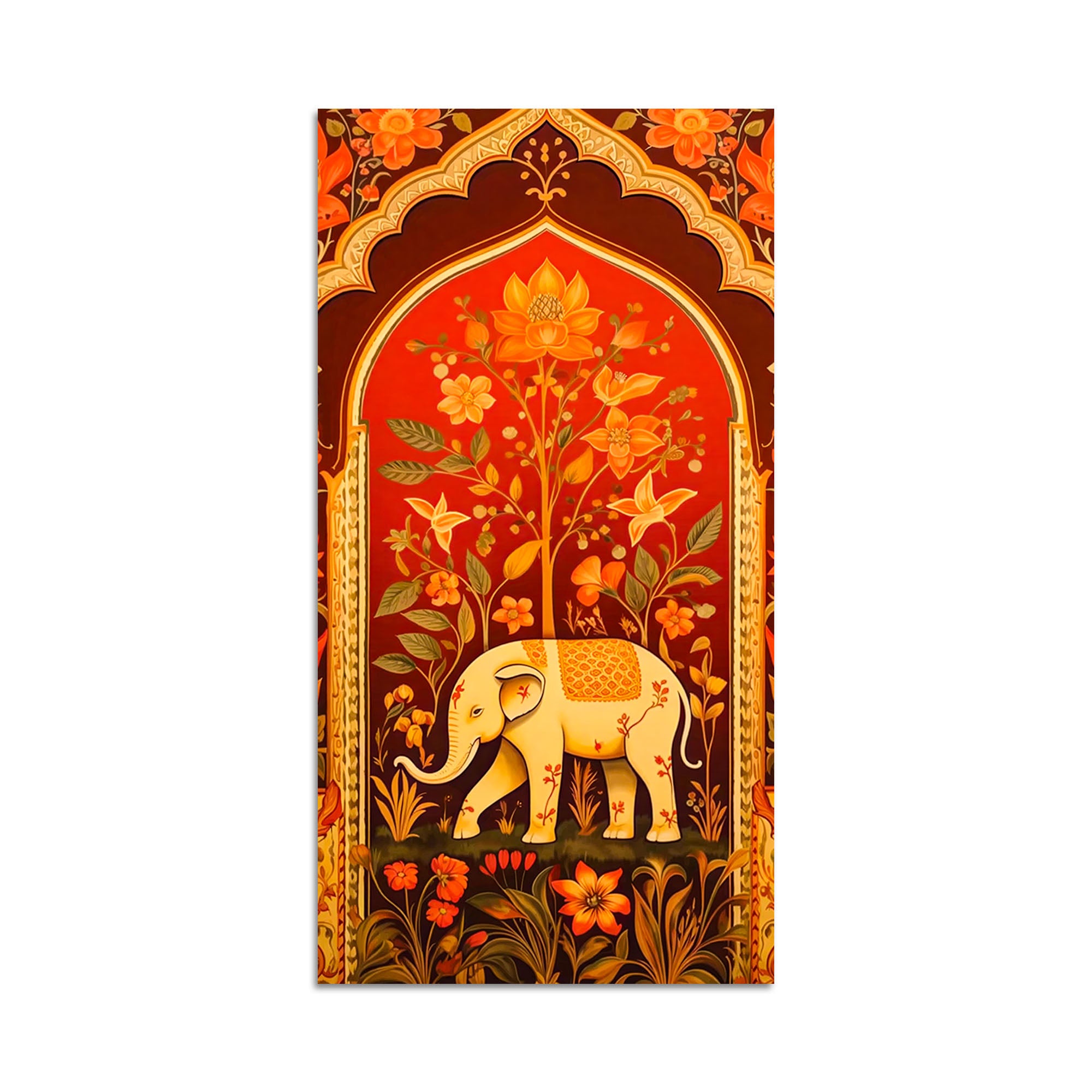 Ethnic Elephant Canvas Painting | Floral Indian Wall Art for Home Decor