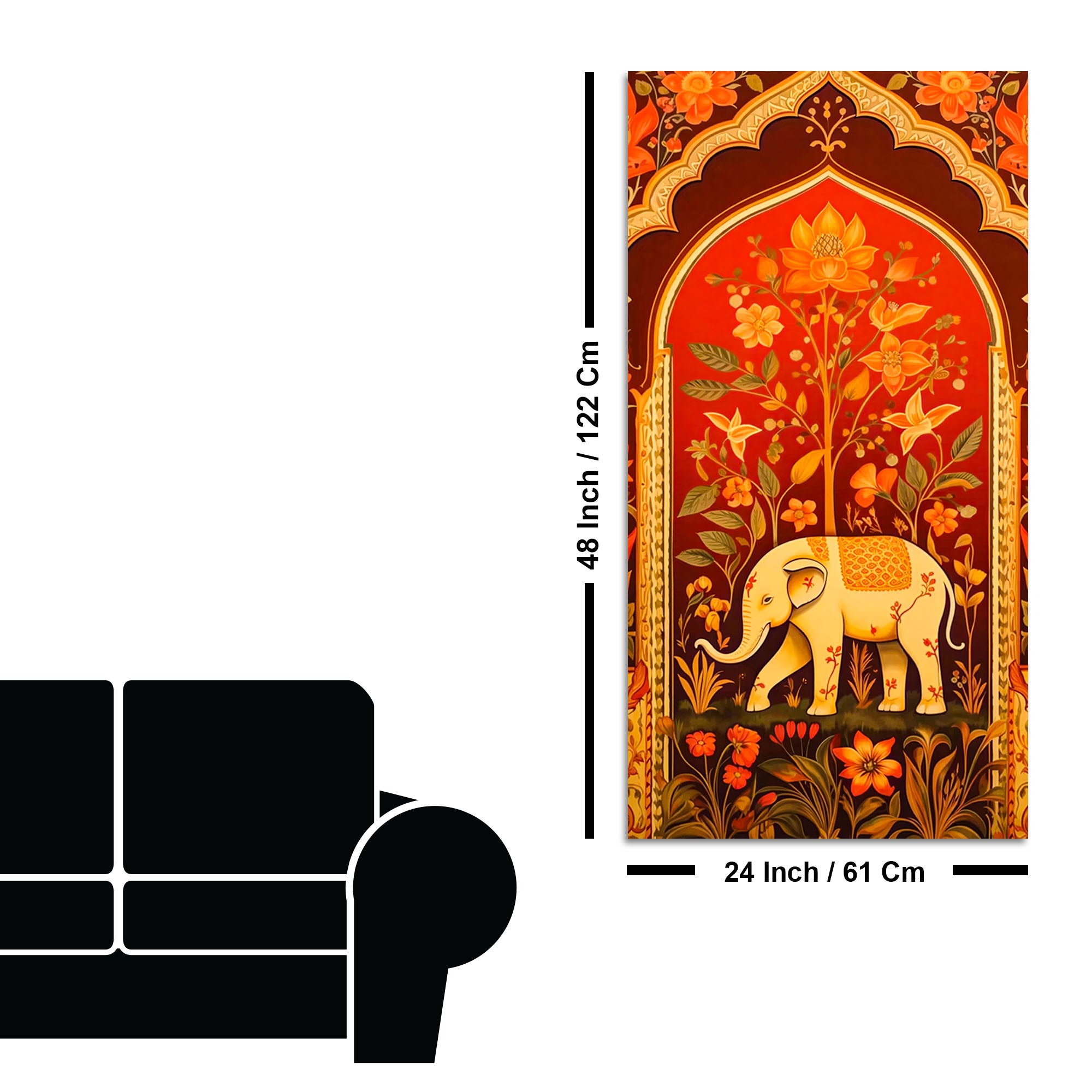 Ethnic Elephant Canvas Painting | Floral Indian Wall Art for Home Decor