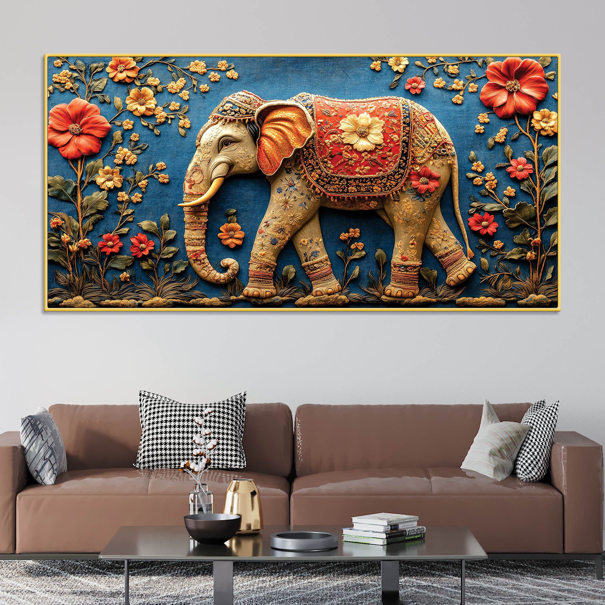 Ethnic Elephant Wall Art Premium Canvas Wall Painting