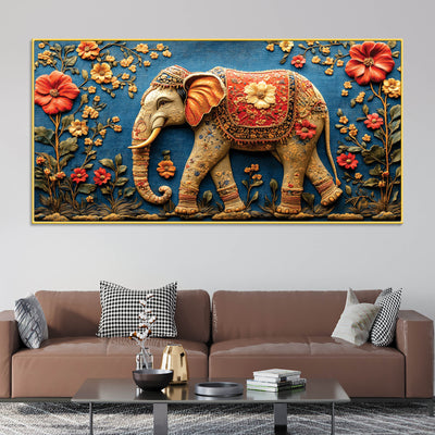 Ethnic Elephant Wall Art Premium Canvas Wall Painting