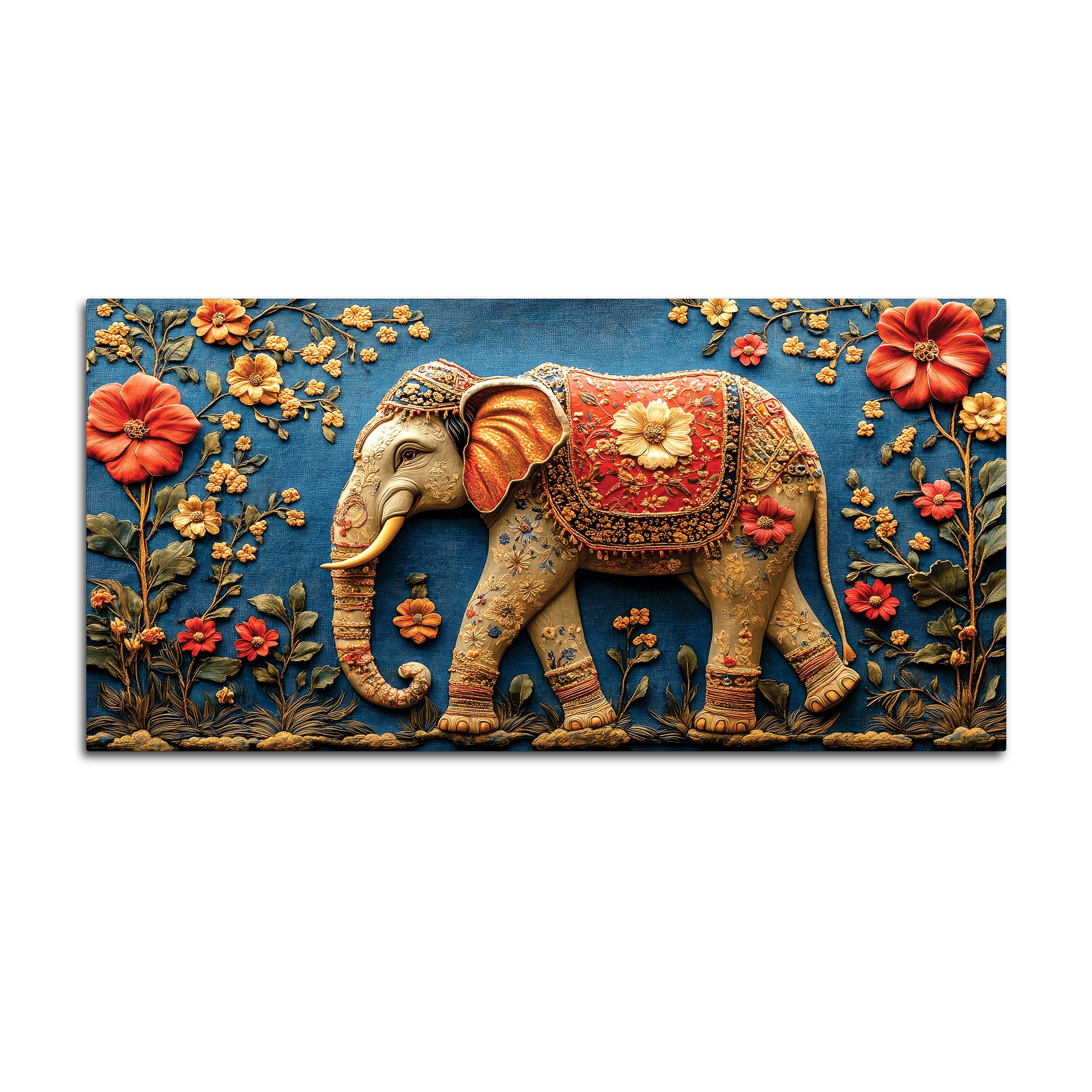 Ethnic Elephant Wall Art Premium Canvas Wall Painting