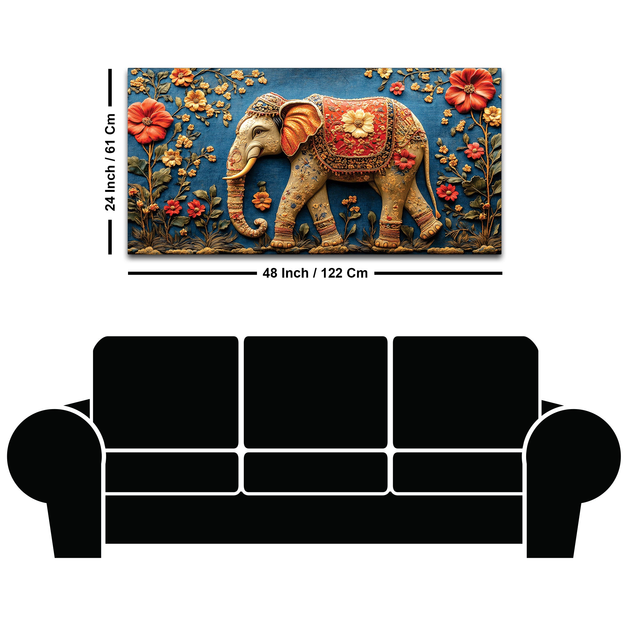 Ethnic Elephant Wall Art Premium Canvas Wall Painting